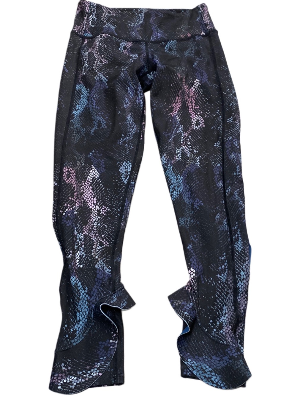 Urban Savage ruffle leggings lack pink blue purple snakeskin pattern XS